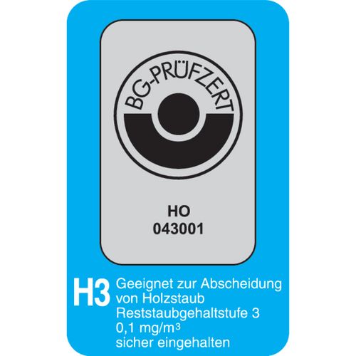 Alle Geräte dieser Serie staubgeprüft nach H3, Reststaubgehalt unter 0,1 mg/m³